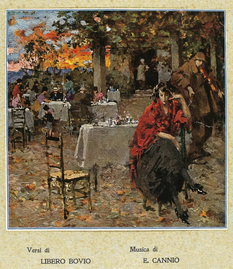 Ristorante all'aperto, illustrazione per una raccolta di canzoni napoletane - Raccolta De Mura, Napoli